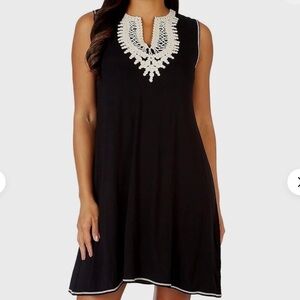 Max Studio Black Midi Dress with White Embroidery